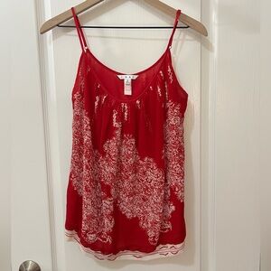 CAbi Red and White Pattern Camisole Women’s Business Casual Festival Top